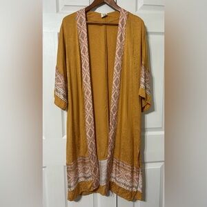 Good Hart Women’s Kimono Duster Cardigan Gold Multi Open Front Size XS/S